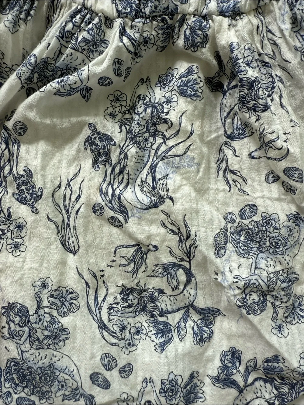 Girls Ruffled Sundress in White with Blue mermaids